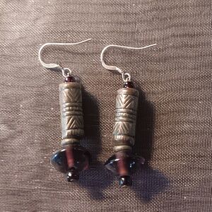 New Etched Metal and Purple Glass beads on SS Ear Wires